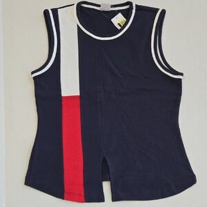 Tommy Hilfiger Girls Navy Sleeveless Tee With Front Slit - Size L - NWT